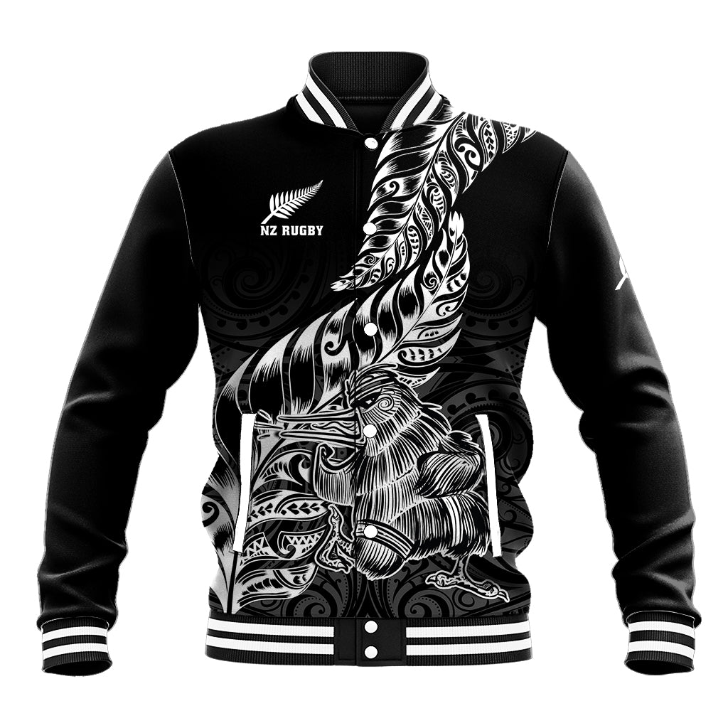New Zealand Silver Fern Rugby Baseball Jacket Aotearoa Kiwi Maori Black Version LT01 Unisex Black - Polynesian Pride