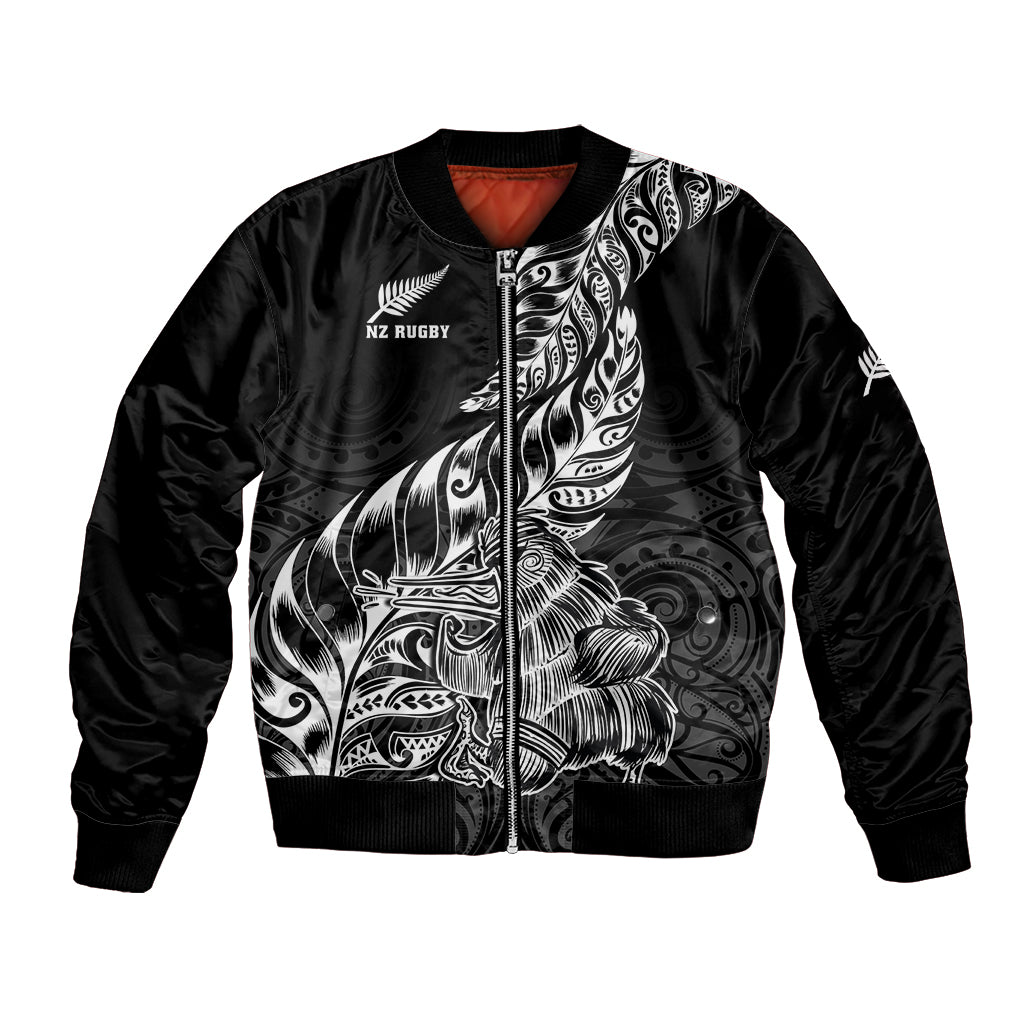 New Zealand Silver Fern Rugby Bomber Jacket Aotearoa Kiwi Maori Black Version LT01 Unisex Black - Polynesian Pride