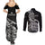 New Zealand Silver Fern Rugby Couples Matching Summer Maxi Dress and Long Sleeve Button Shirts Aotearoa Kiwi Maori Black Version LT01 - Polynesian Pride