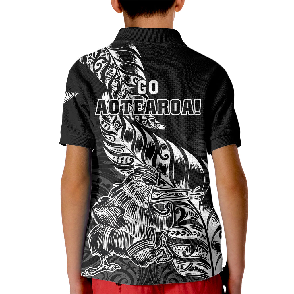 New Zealand Silver Fern Rugby Kid Polo Shirt Aotearoa Kiwi Maori Black Version LT01 - Polynesian Pride