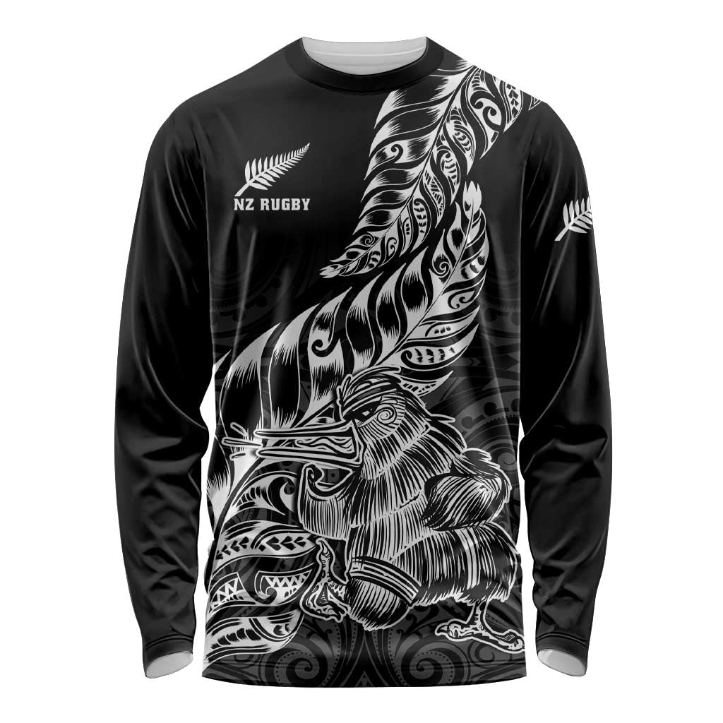 New Zealand Silver Fern Rugby Long Sleeve Shirt Aotearoa Kiwi Maori Black Version LT01