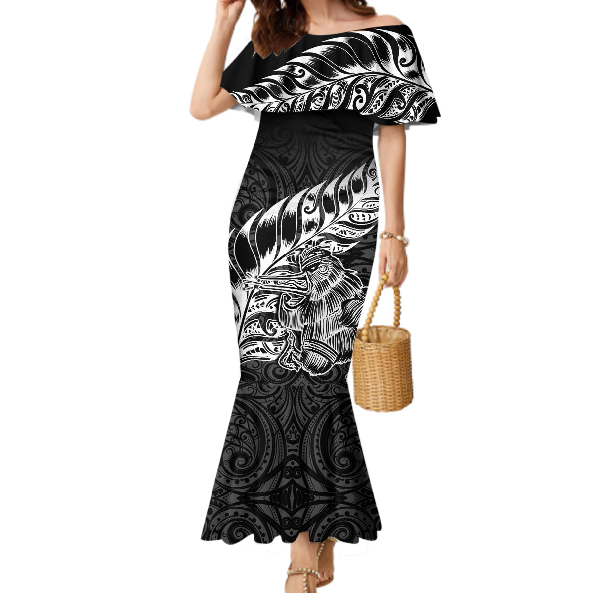 New Zealand Silver Fern Rugby Mermaid Dress Aotearoa Kiwi Maori Black Version LT01 Women Black - Polynesian Pride