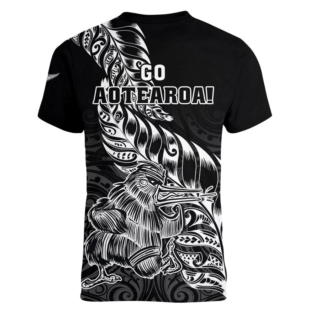New Zealand Silver Fern Rugby Women V Neck T Shirt Aotearoa Kiwi Maori Black Version LT01 - Polynesian Pride