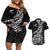 Custom New Zealand Silver Fern Rugby Couples Matching Off Shoulder Short Dress and Hawaiian Shirt Aotearoa Kiwi Maori Black Version LT01 Black - Polynesian Pride