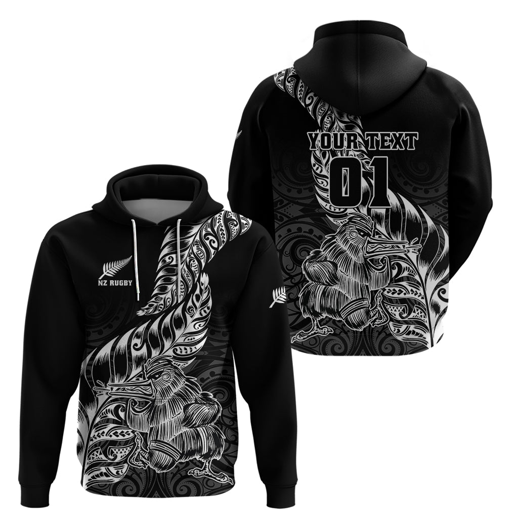 Custom New Zealand Silver Fern Rugby Hoodie Aotearoa Kiwi Maori Black Version LT01 - Polynesian Pride