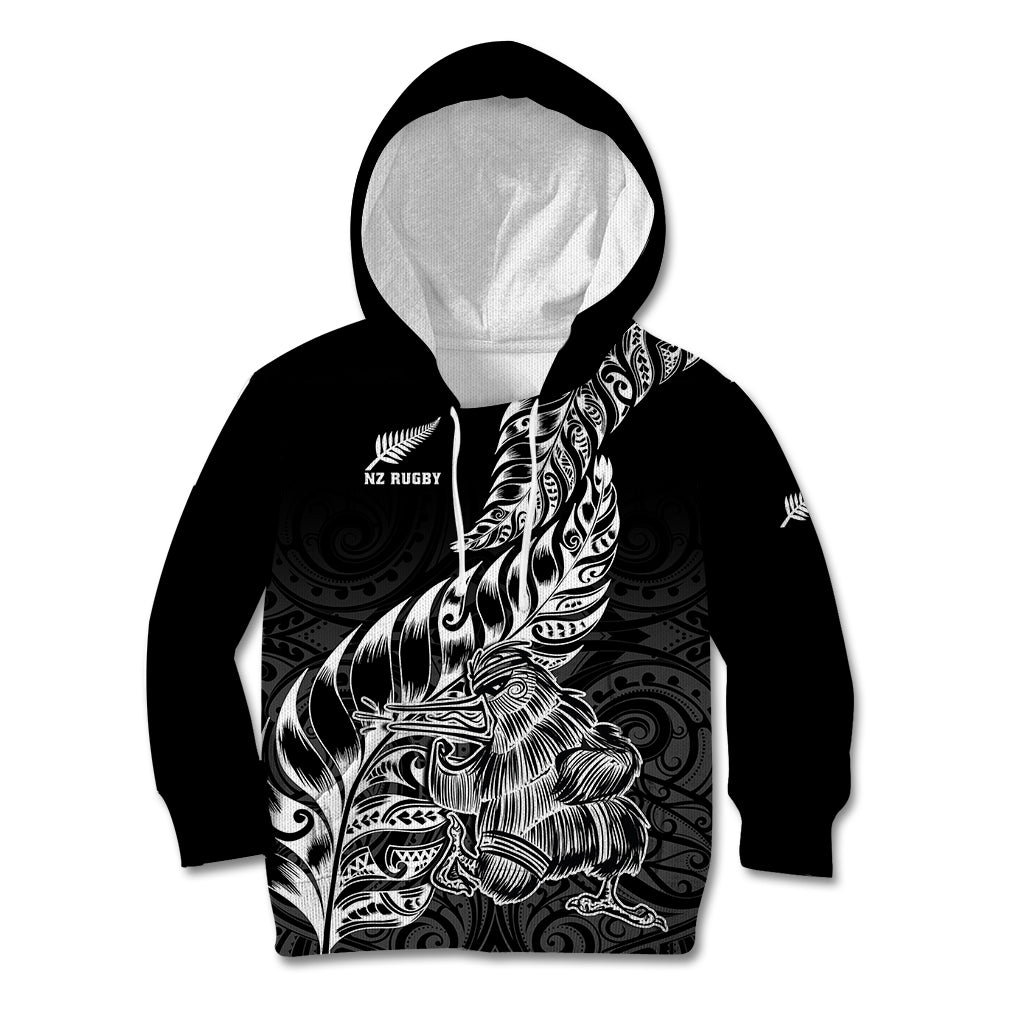 Custom New Zealand Silver Fern Rugby Kid Hoodie Aotearoa Kiwi Maori Black Version LT01 Black - Polynesian Pride