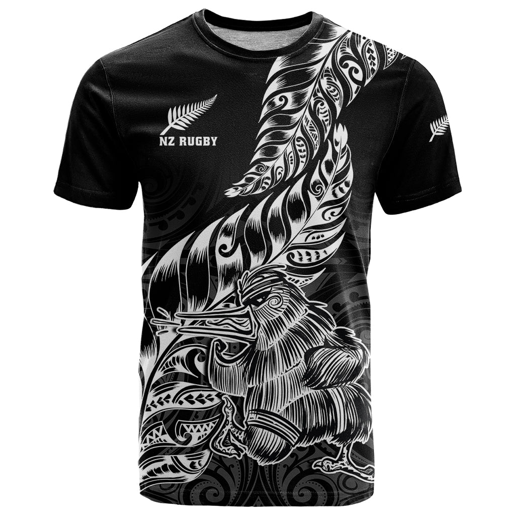 Custom New Zealand Silver Fern Rugby T Shirt Aotearoa Kiwi Maori Black Version LT01 Black - Polynesian Pride