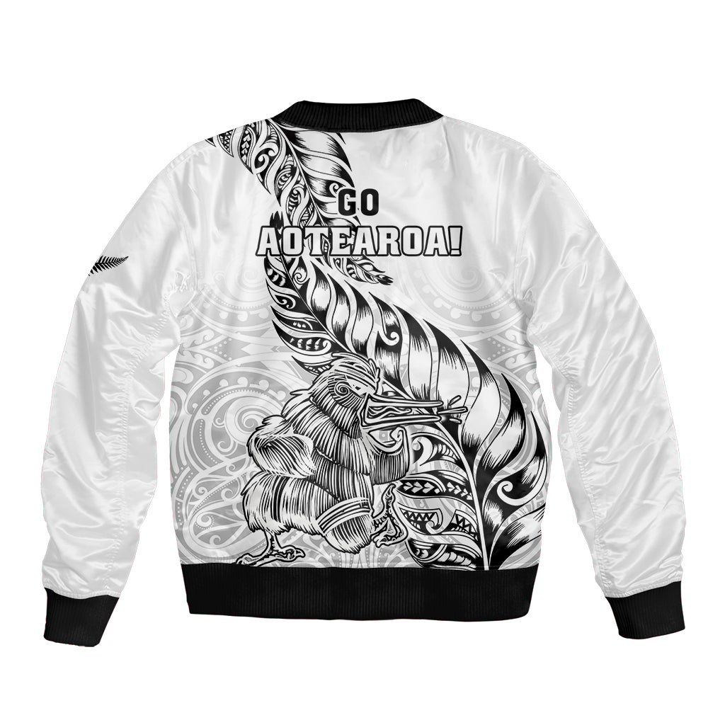 New Zealand Silver Fern Rugby Bomber Jacket Aotearoa Kiwi Maori White Version LT01 - Polynesian Pride