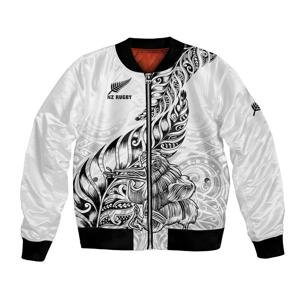 Custom New Zealand Silver Fern Rugby Bomber Jacket Aotearoa Kiwi Maori White Version LT01 Unisex White - Polynesian Pride