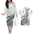 Custom New Zealand Silver Fern Rugby Couples Matching Off The Shoulder Long Sleeve Dress and Hawaiian Shirt Aotearoa Kiwi Maori White Version LT01 White - Polynesian Pride