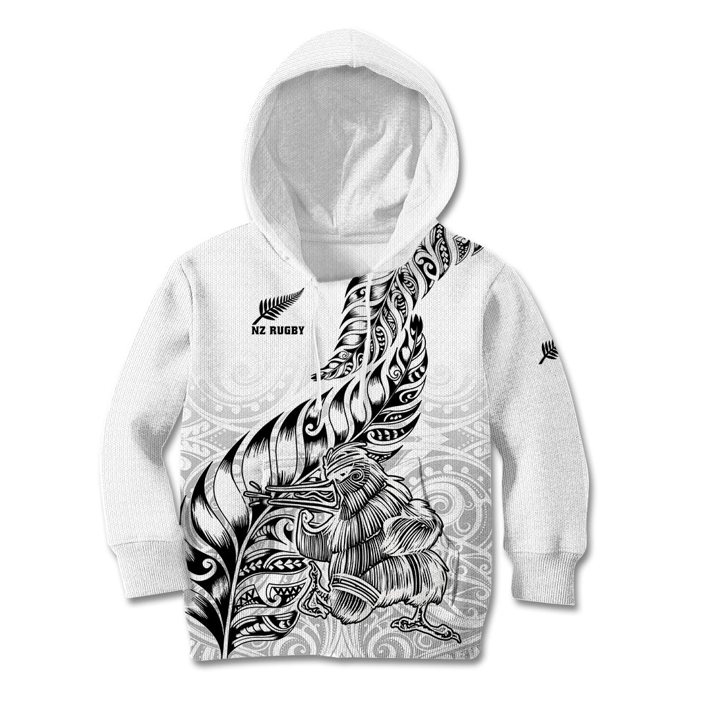 Custom New Zealand Silver Fern Rugby Kid Hoodie Aotearoa Kiwi Maori White Version LT01 White - Polynesian Pride