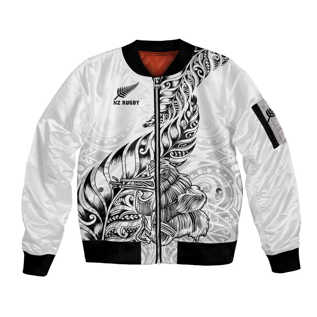 Custom New Zealand Silver Fern Rugby Sleeve Zip Bomber Jacket Aotearoa Kiwi Maori White Version LT01 Unisex White - Polynesian Pride