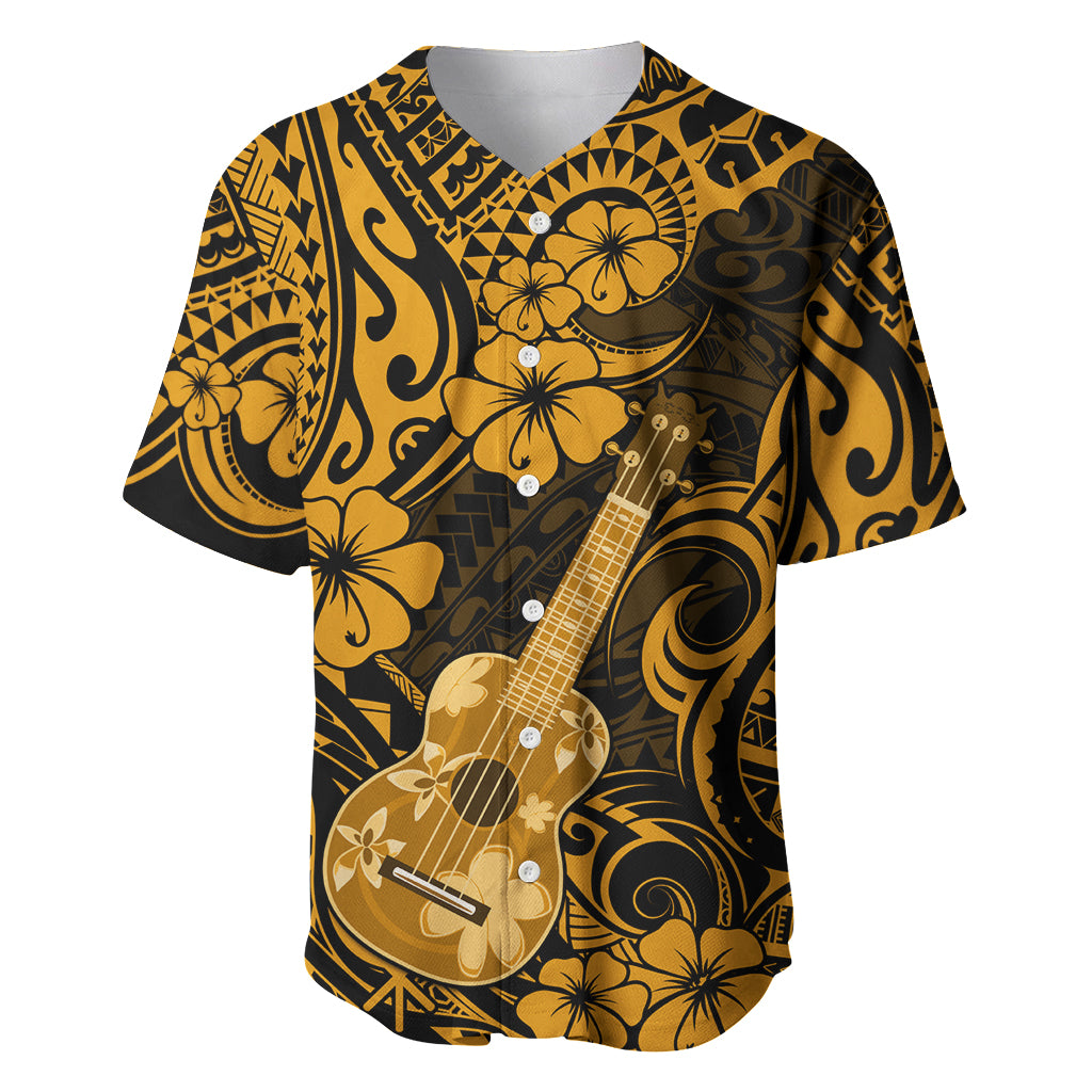 Hawaii Ukulele Baseball Jersey Polynesian Pattern Gold Version LT01 Gold - Polynesian Pride