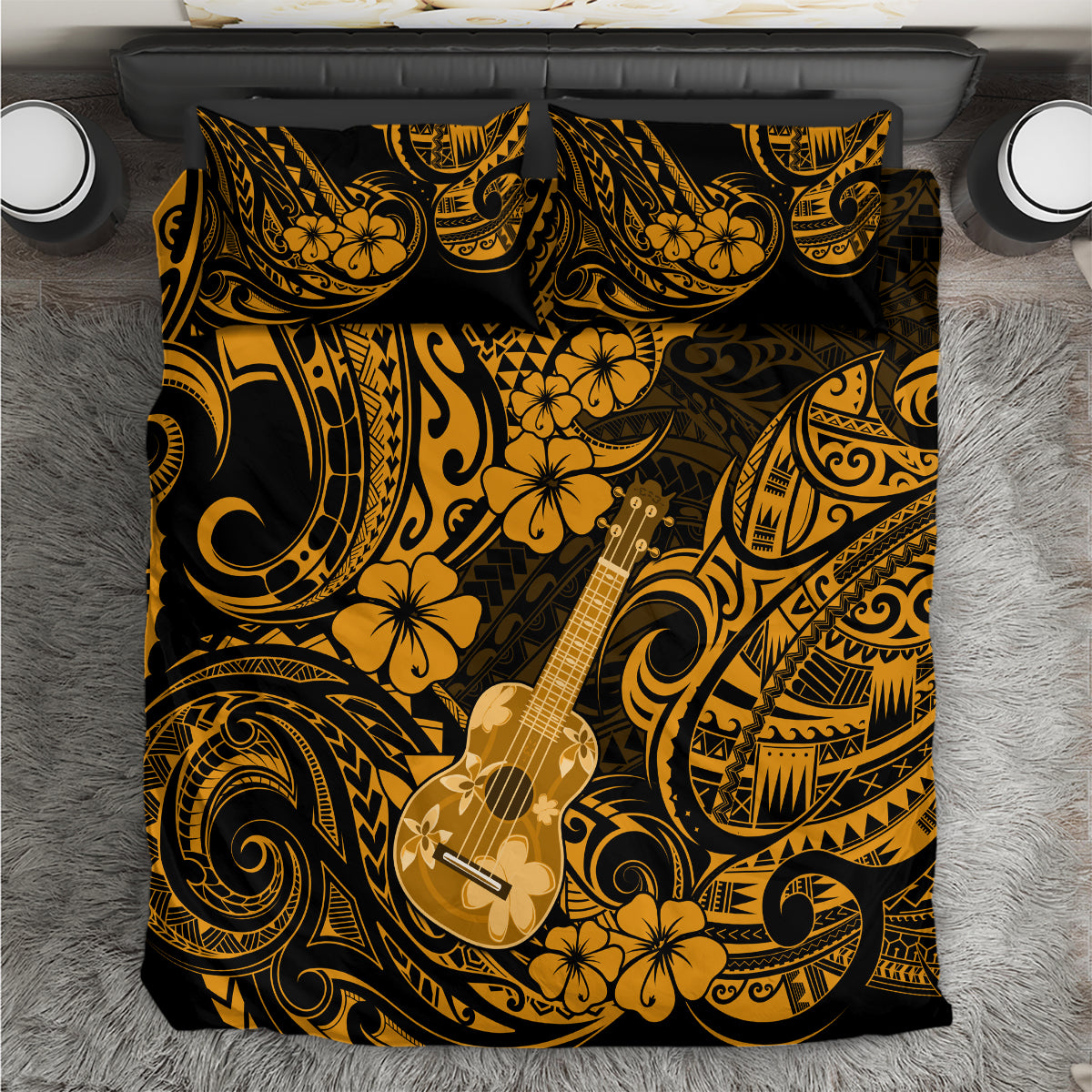 Hawaii Ukulele Bedding Set Polynesian Pattern Gold Version LT01 Gold - Polynesian Pride