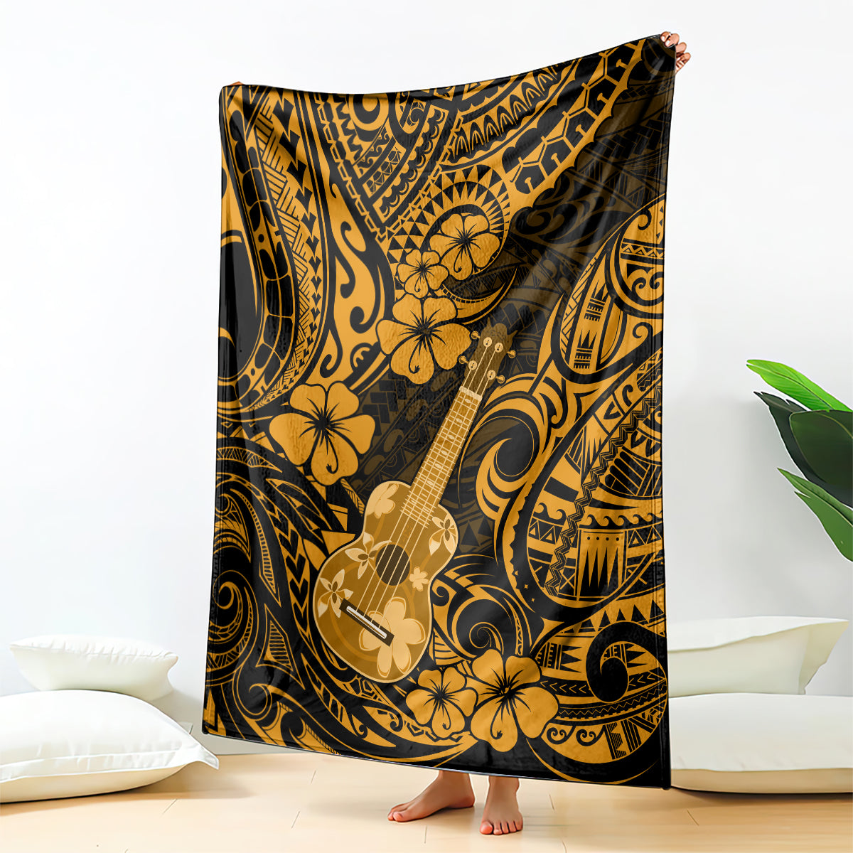 Hawaii Ukulele Blanket Polynesian Pattern Gold Version LT01 Gold - Polynesian Pride