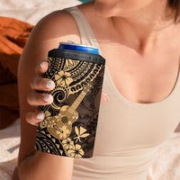 Hawaii Ukulele 4 in 1 Can Cooler Tumbler Polynesian Pattern Gold Version