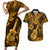 Hawaii Ukulele Couples Matching Short Sleeve Bodycon Dress and Hawaiian Shirt Polynesian Pattern Gold Version LT01 Gold - Polynesian Pride