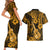 Hawaii Ukulele Couples Matching Short Sleeve Bodycon Dress and Hawaiian Shirt Polynesian Pattern Gold Version LT01 - Polynesian Pride