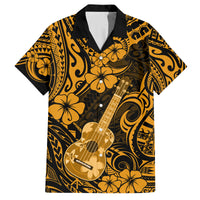 Hawaii Ukulele Family Matching Off Shoulder Long Sleeve Dress and Hawaiian Shirt Polynesian Pattern Gold Version LT01 Dad's Shirt - Short Sleeve Gold - Polynesian Pride