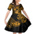 Hawaii Ukulele Family Matching Short Sleeve Bodycon Dress and Hawaiian Shirt Polynesian Pattern Gold Version LT01 Daughter's Dress Gold - Polynesian Pride