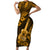 Hawaii Ukulele Family Matching Short Sleeve Bodycon Dress and Hawaiian Shirt Polynesian Pattern Gold Version LT01 Mom's Dress Gold - Polynesian Pride