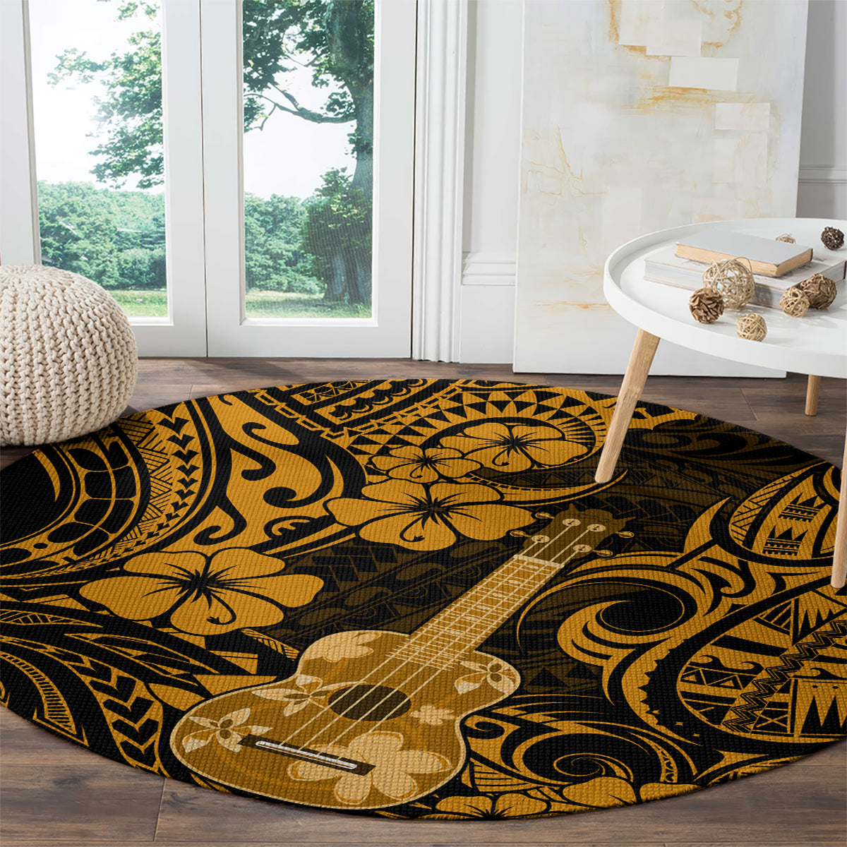 Hawaii Ukulele Round Carpet Polynesian Pattern Gold Version LT01 - Polynesian Pride