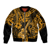 Hawaii Ukulele Sleeve Zip Bomber Jacket Polynesian Pattern Gold Version LT01 Unisex Gold - Polynesian Pride