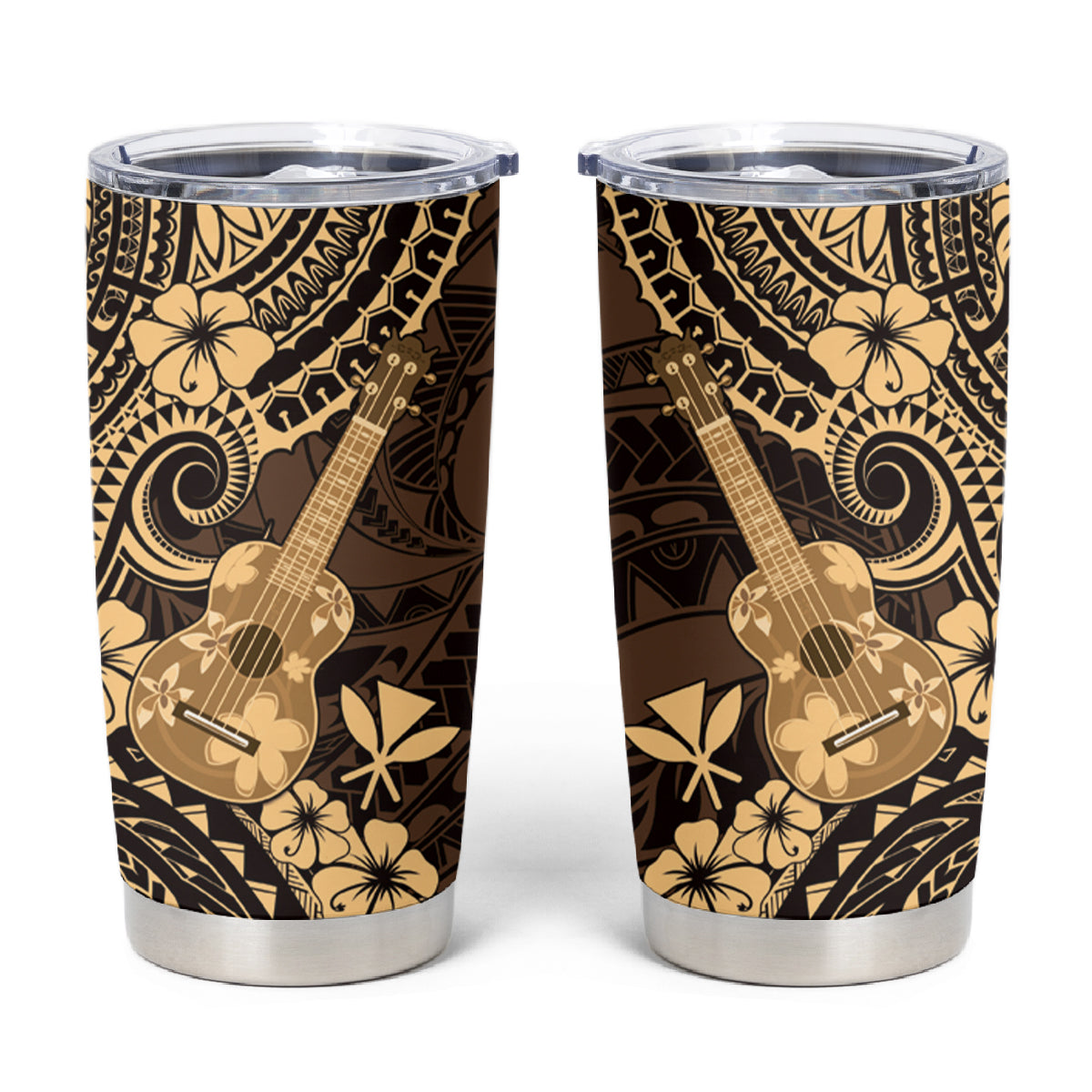 Hawaii Ukulele Tumbler Cup Polynesian Pattern Gold Version