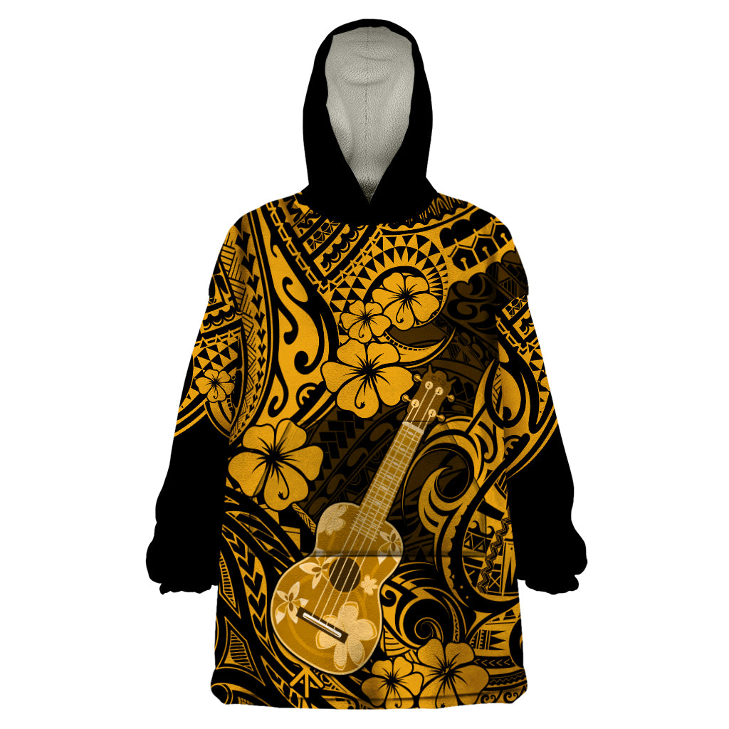 Hawaii Ukulele Wearable Blanket Hoodie Polynesian Pattern Gold Version LT01 One Size Gold - Polynesian Pride