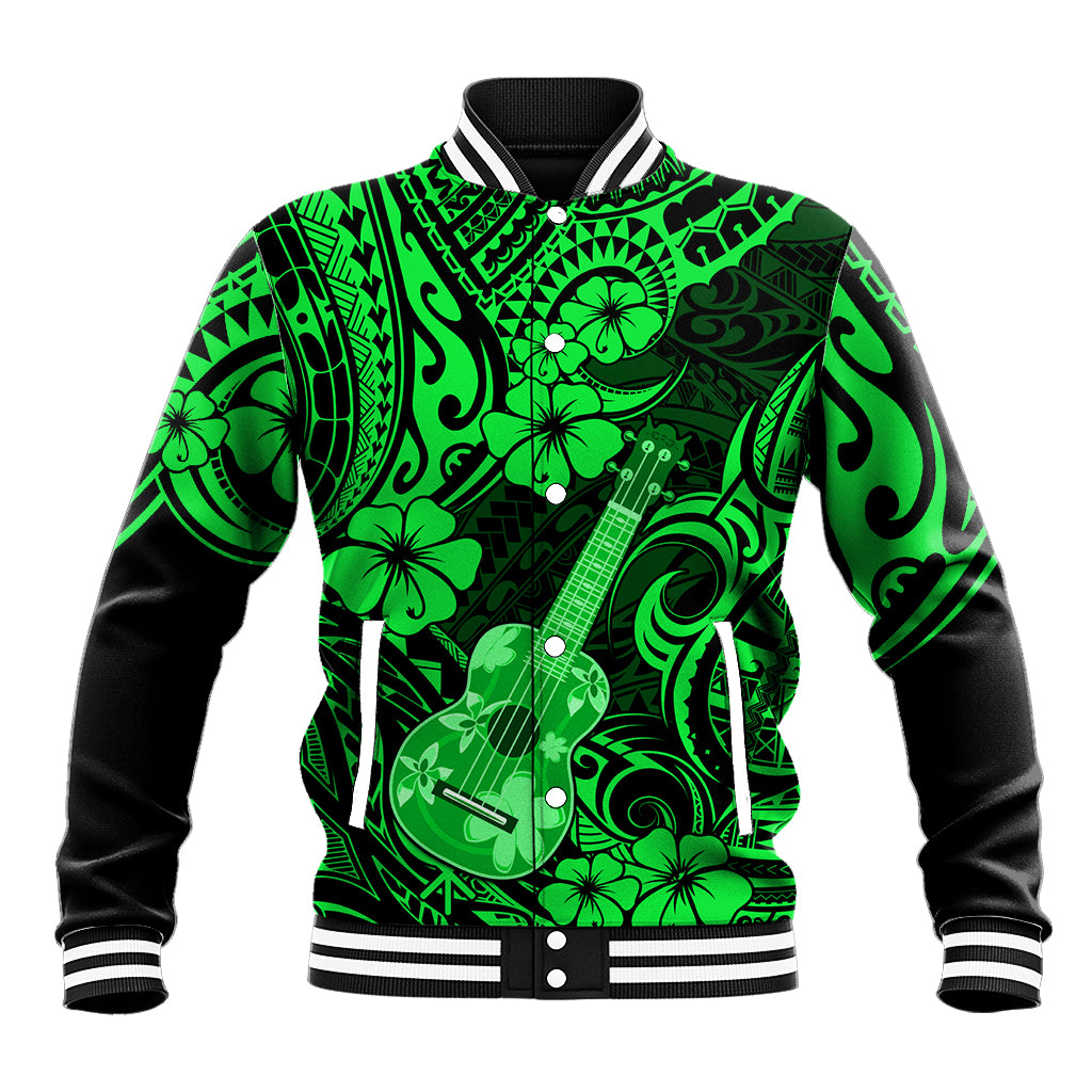 Hawaii Ukulele Baseball Jacket Polynesian Pattern Green Version LT01 Unisex Green - Polynesian Pride
