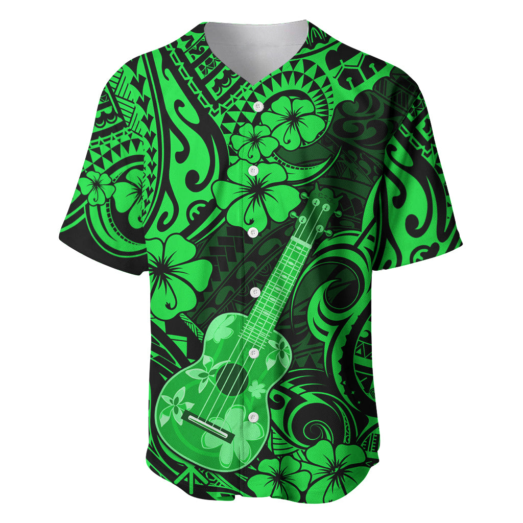 Hawaii Ukulele Baseball Jersey Polynesian Pattern Green Version LT01 Green - Polynesian Pride