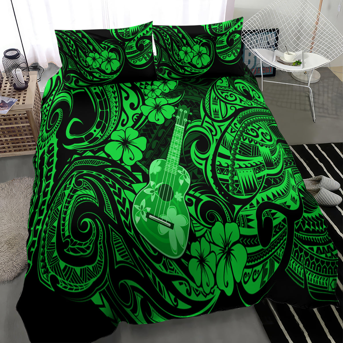 Hawaii Ukulele Bedding Set Polynesian Pattern Green Version LT01 - Polynesian Pride