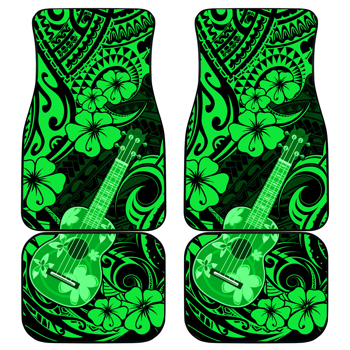 Hawaii Ukulele Car Mats Polynesian Pattern Green Version LT01 Green - Polynesian Pride