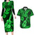 Hawaii Ukulele Couples Matching Long Sleeve Bodycon Dress and Hawaiian Shirt Polynesian Pattern Green Version LT01 Green - Polynesian Pride