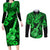 Hawaii Ukulele Couples Matching Long Sleeve Bodycon Dress and Long Sleeve Button Shirts Polynesian Pattern Green Version LT01 Green - Polynesian Pride