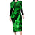 Hawaii Ukulele Family Matching Long Sleeve Bodycon Dress and Hawaiian Shirt Polynesian Pattern Green Version LT01 Mom's Dress Green - Polynesian Pride