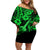 Hawaii Ukulele Family Matching Off Shoulder Short Dress and Hawaiian Shirt Polynesian Pattern Green Version LT01 Mom's Dress Green - Polynesian Pride