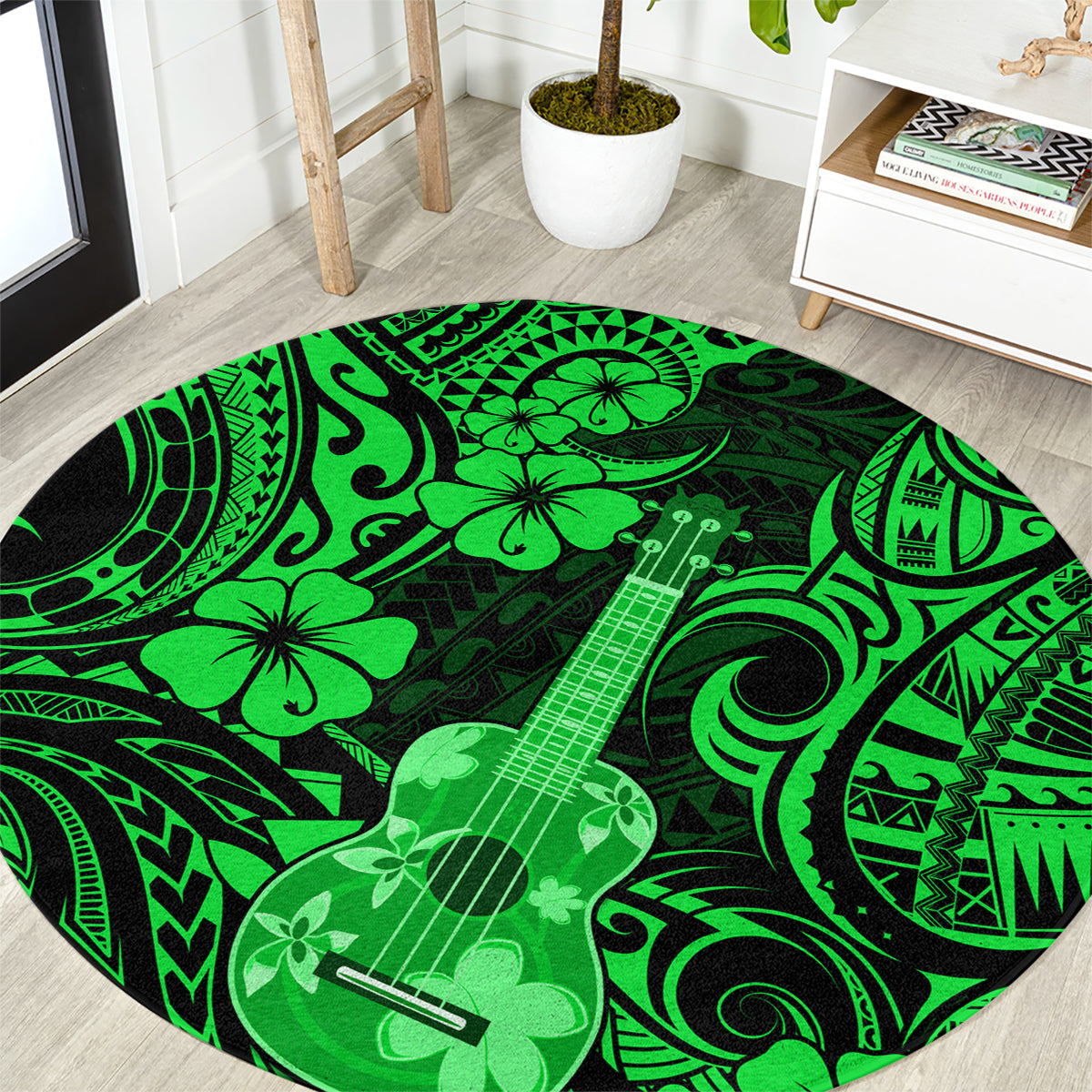 Hawaii Ukulele Round Carpet Polynesian Pattern Green Version LT01 Green - Polynesian Pride