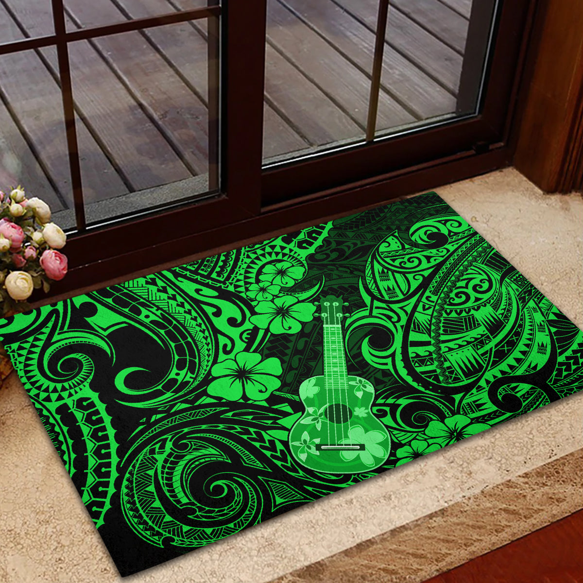 Hawaii Ukulele Rubber Doormat Polynesian Pattern Green Version LT01 - Polynesian Pride