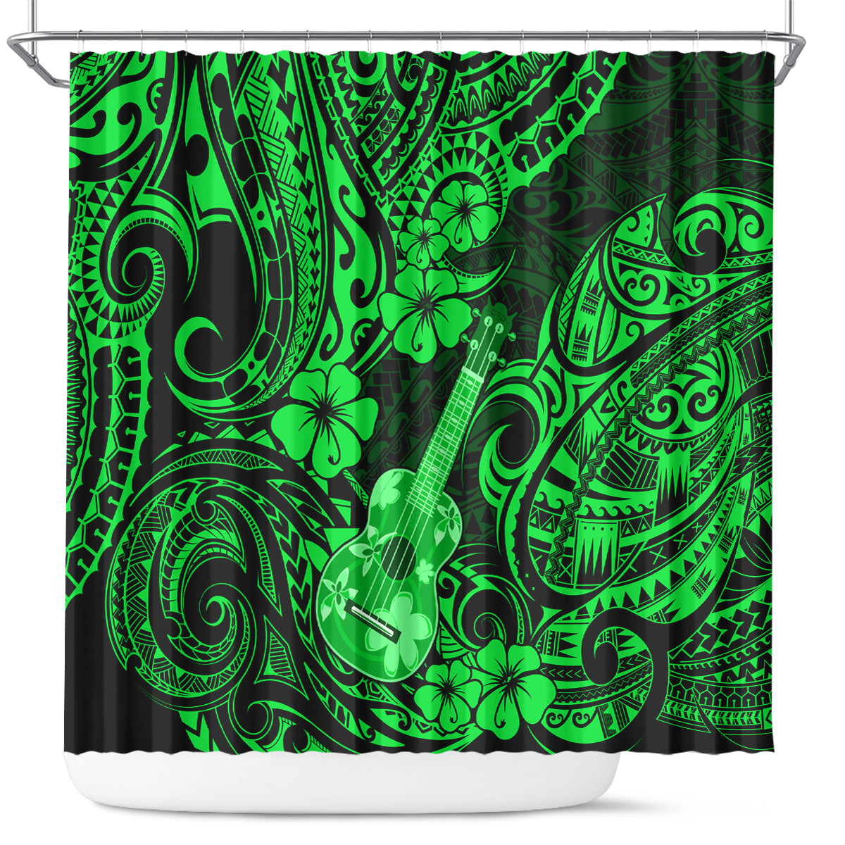 Hawaii Ukulele Shower Curtain Polynesian Pattern Green Version LT01 Green - Polynesian Pride