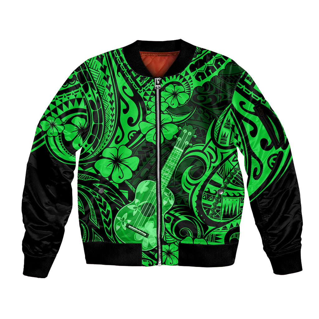 Hawaii Ukulele Sleeve Zip Bomber Jacket Polynesian Pattern Green Version LT01 Unisex Green - Polynesian Pride