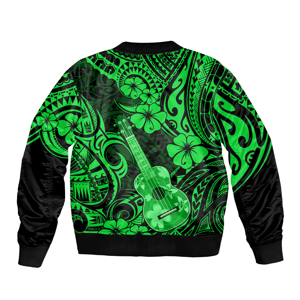 Hawaii Ukulele Sleeve Zip Bomber Jacket Polynesian Pattern Green Version LT01 - Polynesian Pride