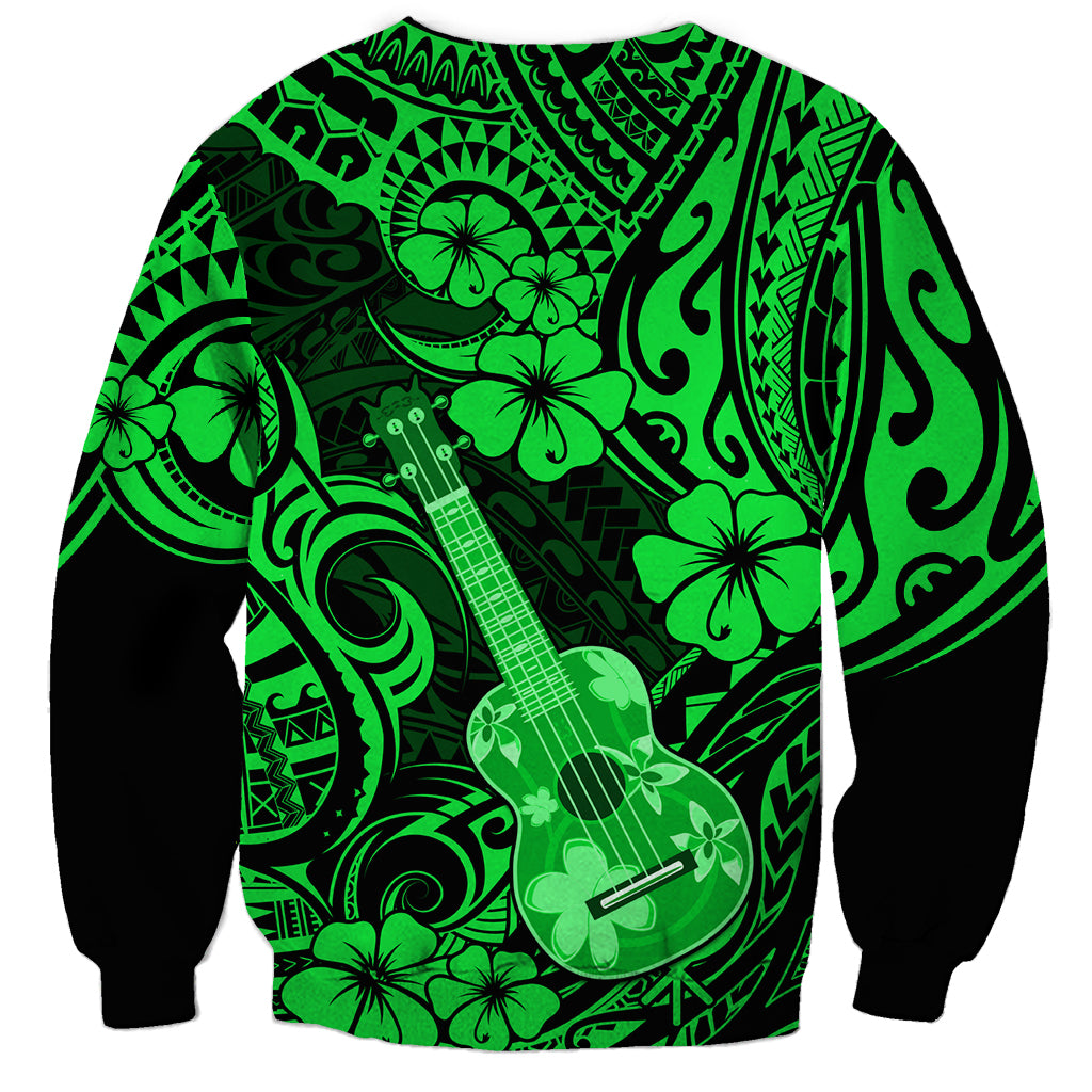 Hawaii Ukulele Sweatshirt Polynesian Pattern Green Version LT01 - Polynesian Pride