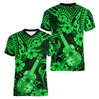 Hawaii Ukulele Women V Neck T Shirt Polynesian Pattern Green Version LT01 - Polynesian Pride