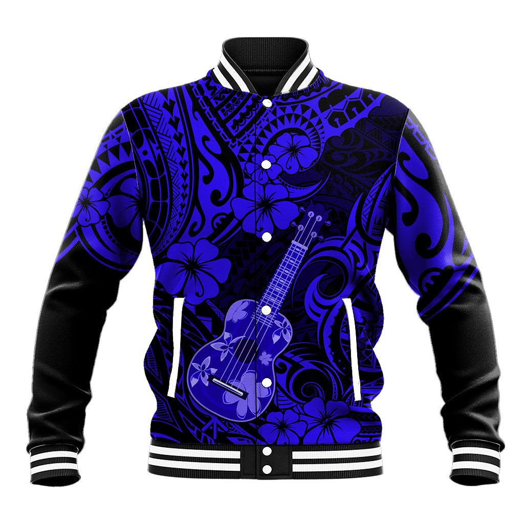 Hawaii Ukulele Baseball Jacket Polynesian Pattern Navy Blue Version LT01 Unisex Blue - Polynesian Pride