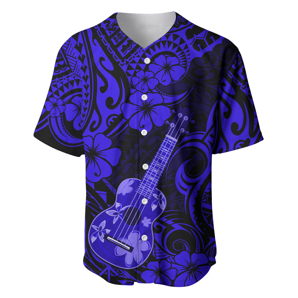 Hawaii Ukulele Baseball Jersey Polynesian Pattern Navy Blue Version LT01 Blue - Polynesian Pride