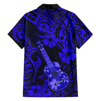 Hawaii Ukulele Family Matching Short Sleeve Bodycon Dress and Hawaiian Shirt Polynesian Pattern Navy Blue Version LT01 - Polynesian Pride