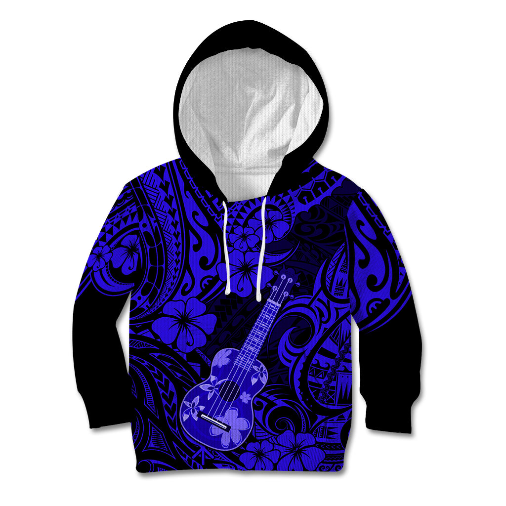 Hawaii Ukulele Kid Hoodie Polynesian Pattern Navy Blue Version LT01 Blue - Polynesian Pride