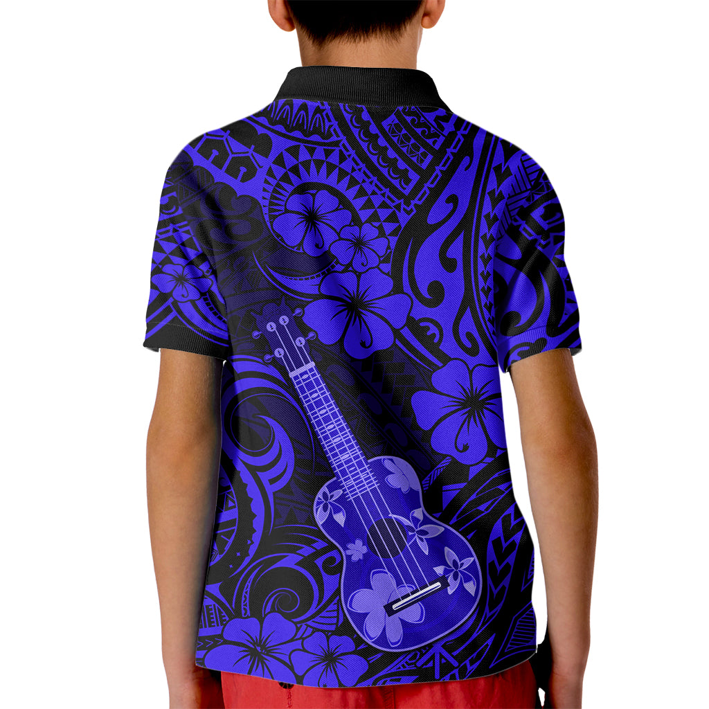 Hawaii Ukulele Kid Polo Shirt Polynesian Pattern Navy Blue Version LT01 - Polynesian Pride