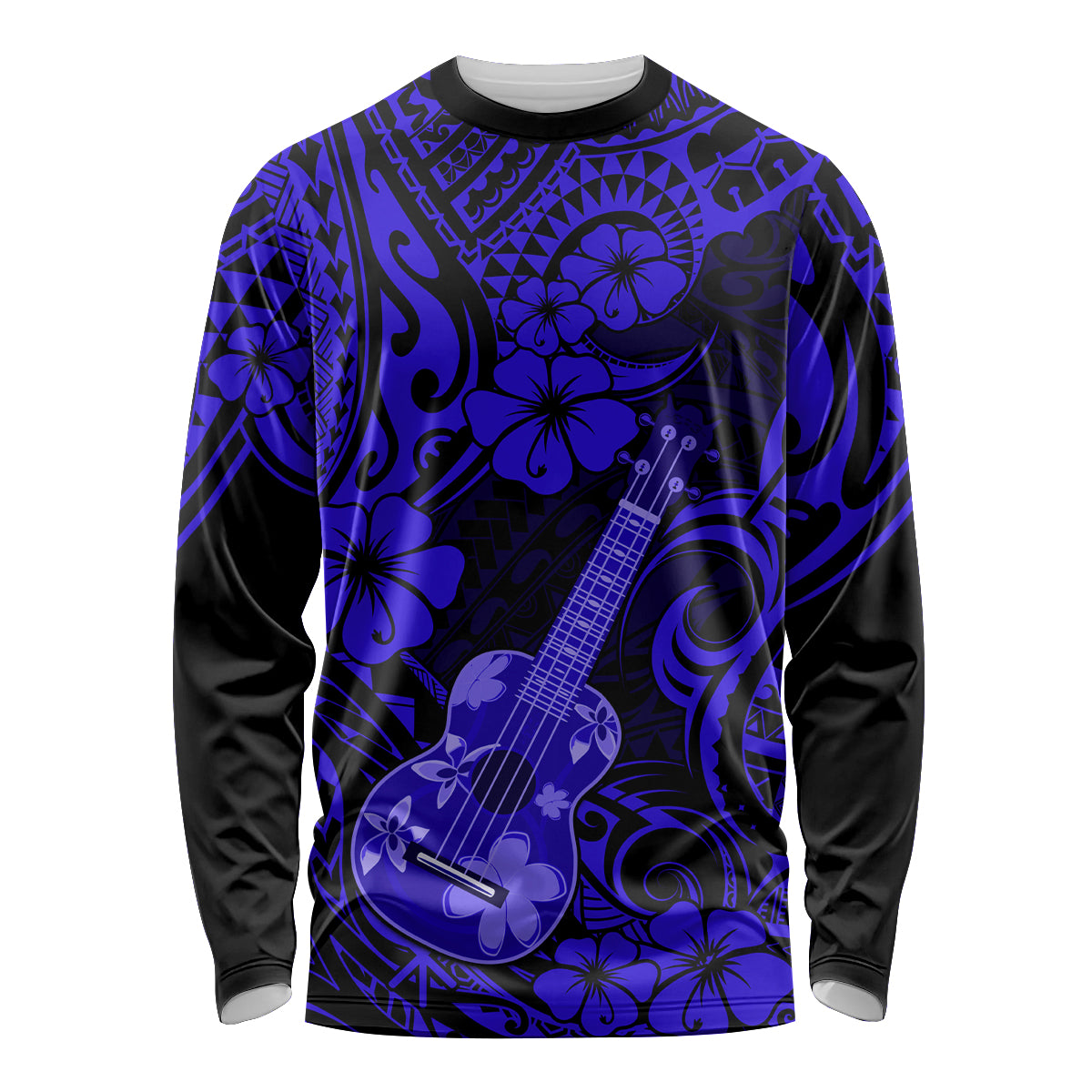 Hawaii Ukulele Long Sleeve Shirt Polynesian Pattern Navy Blue Version LT01 Unisex Blue - Polynesian Pride